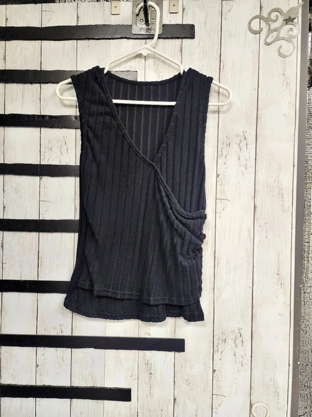 Ribbed Button Detail Tank in Black Like New